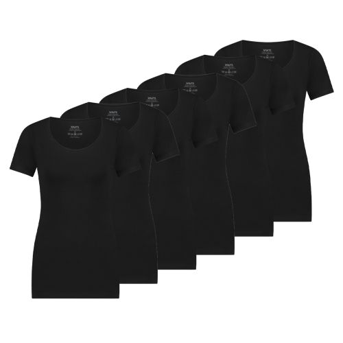 MWTS Dames T-shirt ronde hals zwart 3+3 6-Pack
