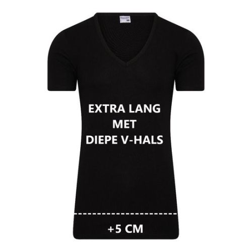 Beeren Heren Extra lang T-shirt met diepe V-hals M3000 Zwart