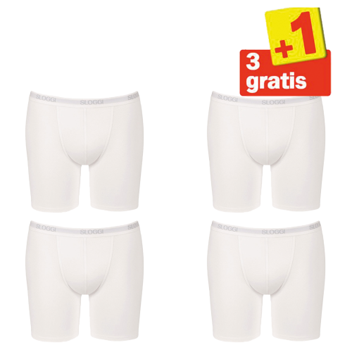 Sloggi Men Basic Long Boxershort 4 pack Wit 3+1 Gratis