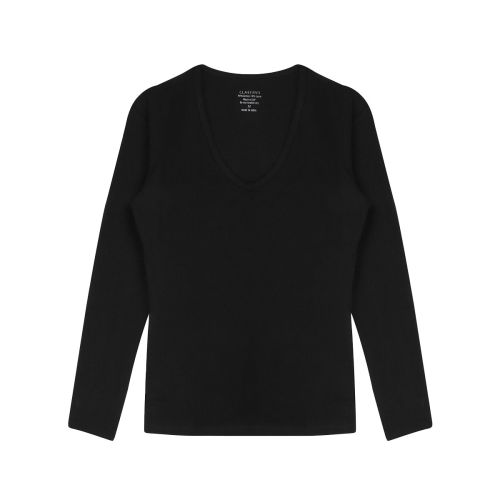 Claesens Dames T-Shirt Zwart V-Hals Lange mouw