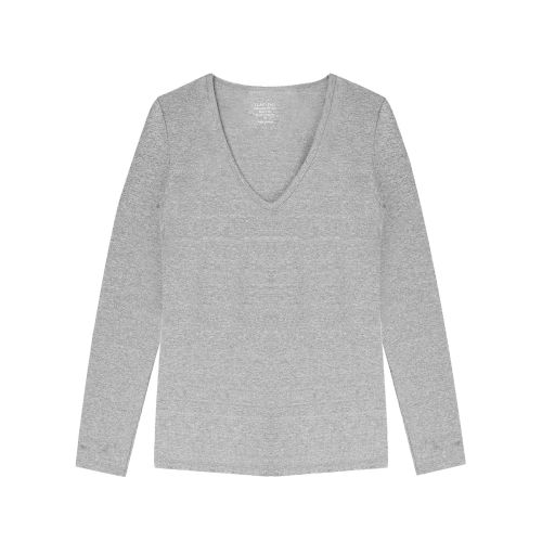 Claesens Dames T-Shirt Grijs Melee V-Hals Lange mouw