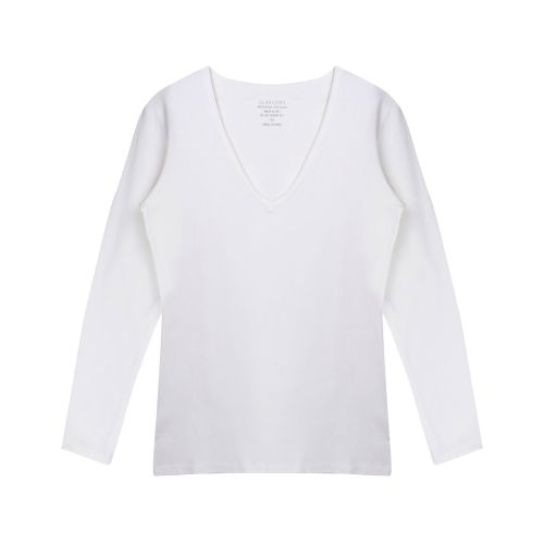 Claesens Dames T-Shirt Wit V-Hals Lange mouw