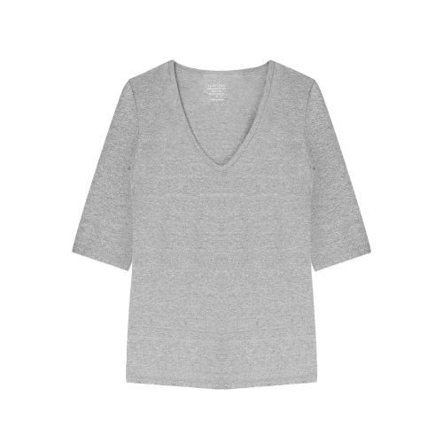Claesens Dames T-Shirt Grijs Melee V-Hals 3/4 Mouw