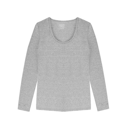Claesens Dames T-Shirt Grijs Melee ronde hals lange mouw