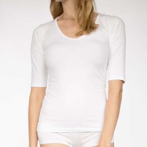Claesens Dames T-Shirt Wit Ronde Hals 3/4 Mouw