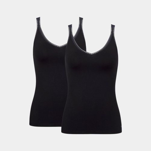 Sloggi Dames GO Organic Spaghetti Top 01 C2P Zwart 2pack